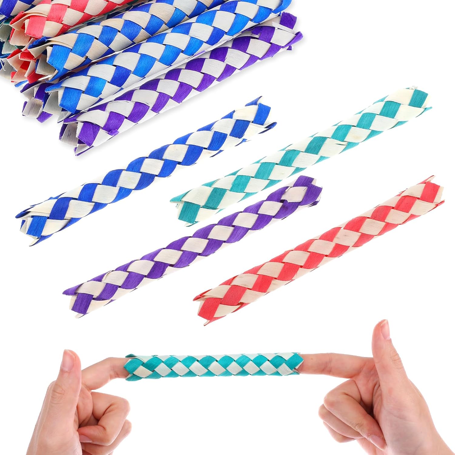DIVINA VITAE 24 Pcs Chinese Finger Trap Classic Wooden Finger Trap Colorful Chinese Wooden Chinese Finger Traps Bird Chew Finger Trap Cool Birthday Party Favors Goodie Bag Stuffers (4 Colors Random)